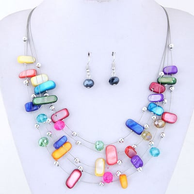 KMVEXO Set de bijuterii cu margele africane boeme pentru femei 2018 Cercei colier multistrat Seturi de bijuterii din carapace de cristal Seturi de nunta cu farmec