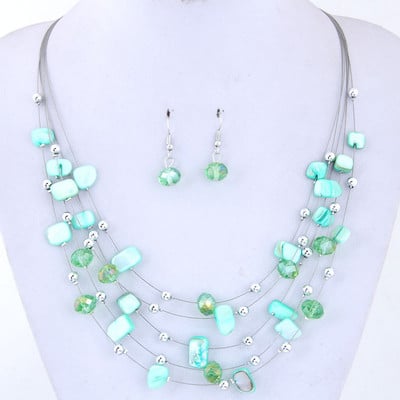 KMVEXO Set de bijuterii cu margele africane boeme pentru femei 2018 Cercei colier multistrat Seturi de bijuterii din carapace de cristal Seturi de nunta cu farmec