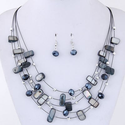 KMVEXO Set de bijuterii cu margele africane boeme pentru femei 2018 Cercei colier multistrat Seturi de bijuterii din carapace de cristal Seturi de nunta cu farmec