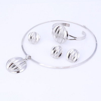 Set de bijuterii Dubai, bile, pandantiv, colier, cercei, bratara, inel, culoare argintie, set de bijuterii, accesorii de nunta pentru femei