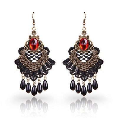 YiYaoFa Set de bijuterii exagerate lucrate manual Bijuterii gotice Colier și cercei din dantelă neagră Accesorii pentru femei Bijuterii de petrecere FYS-04