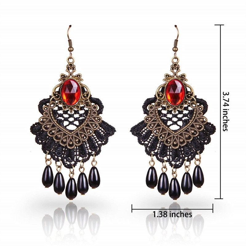 YiYaoFa Set de bijuterii exagerate lucrate manual Bijuterii gotice Colier și cercei din dantelă neagră Accesorii pentru femei Bijuterii de petrecere FYS-04