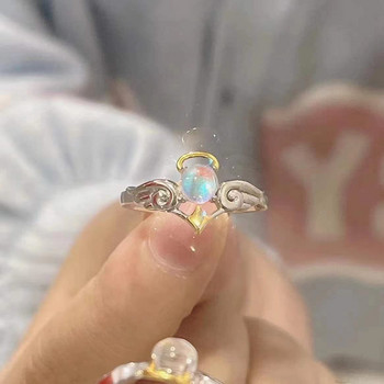2022 Нови пръстени за двойка Ангел Дявол Лунен камък Сребърен цветен пръстен за жени Мъже Отваряне Регулируем пръстен за влюбени Бижута Подарък