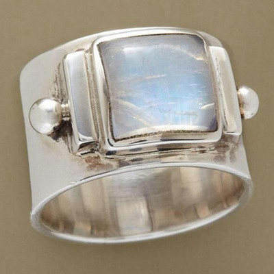 Винтидж пръстен с овален лунен камък Двойни лунни пръстени за жени Мъж Цинкова сплав Разклонение Пръстен Подаръци за парти Модерни обещаващи бижута