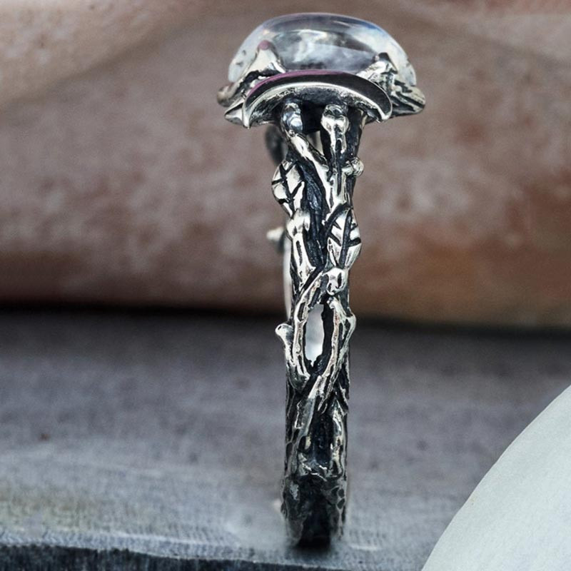 Винтидж пръстен с овален лунен камък Двойни лунни пръстени за жени Мъж Цинкова сплав Разклонение Пръстен Подаръци за парти Модерни обещаващи бижута