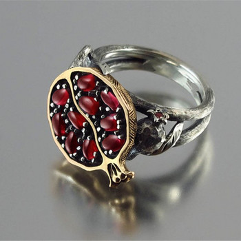 2021 Vintage Φρούτα Φρέσκο Κόκκινο Γρανάτη Δαχτυλίδι για Γυναικεία Ρητίνη Πέτρα Ρόδι Κοσμήματα Αρχαία Επετειακή Δαχτυλίδι
