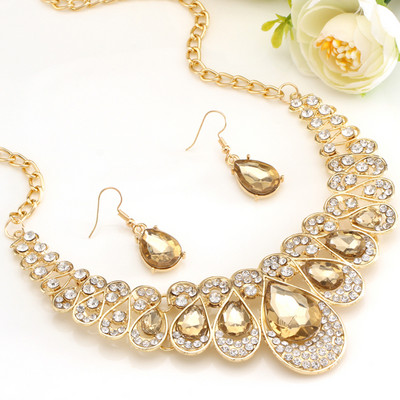 Moda de culoare auriu picătură de apă pandantiv chocker colier cercei nunta mireasa cristal piatra bijuterii seturi