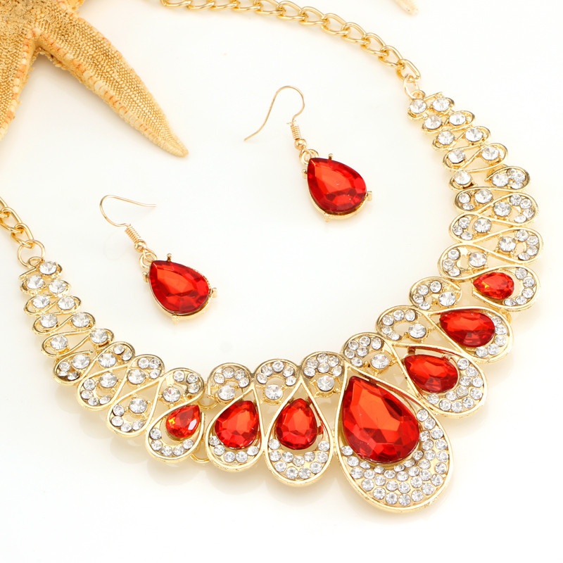 Moda de culoare auriu picătură de apă pandantiv chocker colier cercei nunta mireasa cristal piatra bijuterii seturi