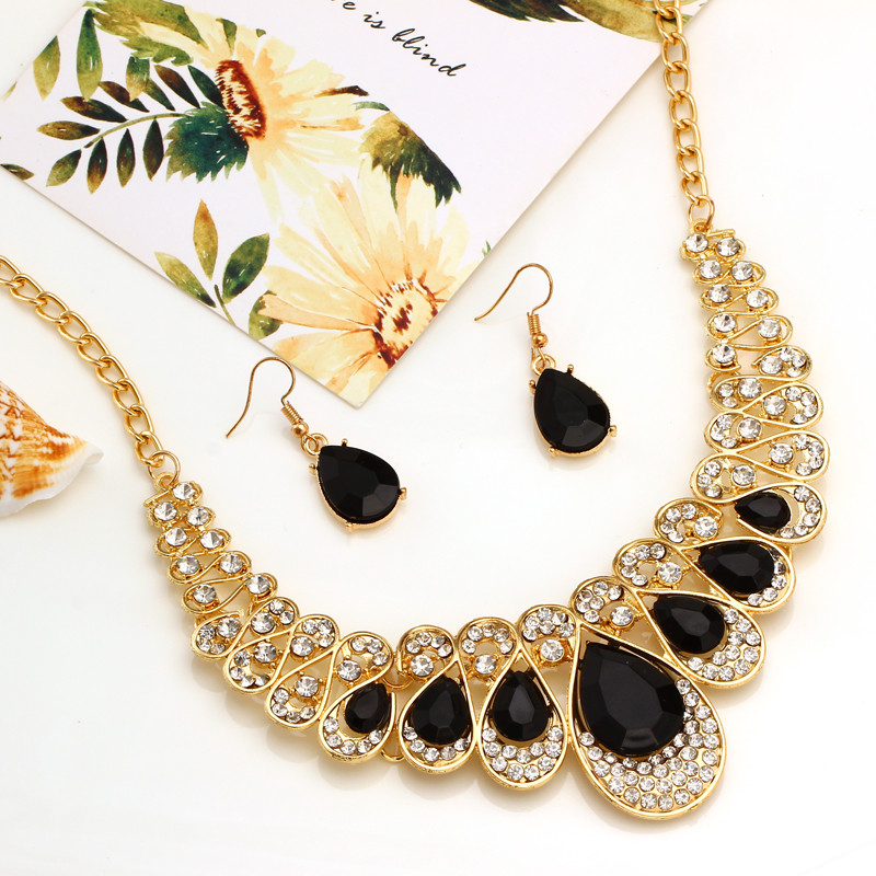 Moda de culoare auriu picătură de apă pandantiv chocker colier cercei nunta mireasa cristal piatra bijuterii seturi