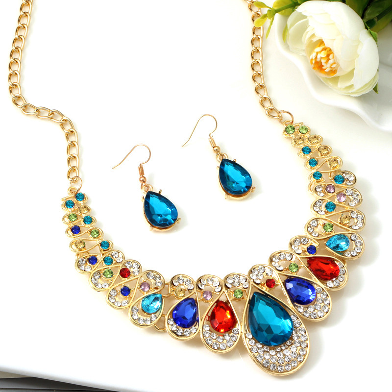 Moda de culoare auriu picătură de apă pandantiv chocker colier cercei nunta mireasa cristal piatra bijuterii seturi