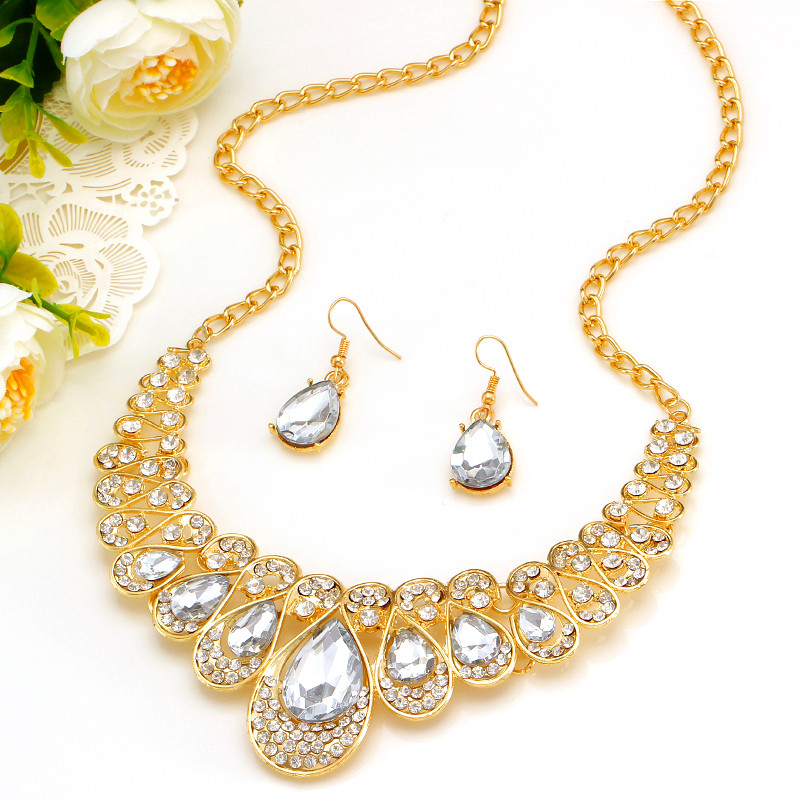 Moda de culoare auriu picătură de apă pandantiv chocker colier cercei nunta mireasa cristal piatra bijuterii seturi