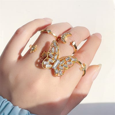 5 buc/10 buc set de inele de flori din frunze de perle de imitație pentru femei, inel de deget fluture cu strass, bijuterii din metal pentru degete