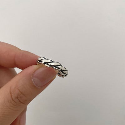 FOXANRY Inele de culoare argintie Accesorii pentru cupluri INS Fashion Vintage Twist Design Formă rotundă Geometrică Thai Bijuterii din argint