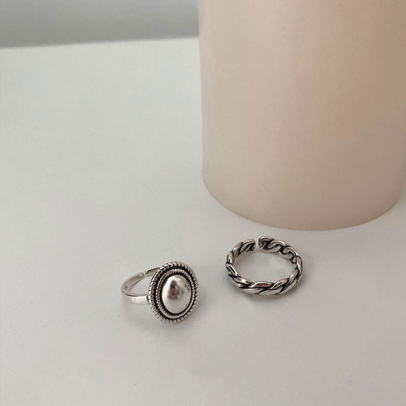 FOXANRY Inele de culoare argintie Accesorii pentru cupluri INS Fashion Vintage Twist Design Formă rotundă Geometrică Thai Bijuterii din argint