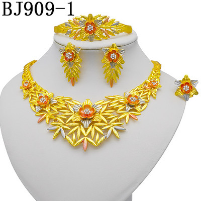 Seturi de bijuterii de culoare aurie pentru femei Colier Cercei Dubai African Indian Mireasa Accesorii flori Seturi de bijuterii Colier