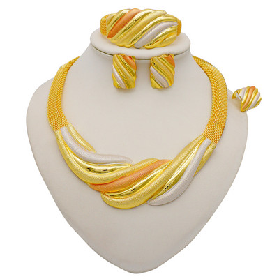 Seturi de bijuterii de culoare aurie pentru femei Colier Cercei Dubai African Indian Mireasa Accesorii flori Seturi de bijuterii Colier