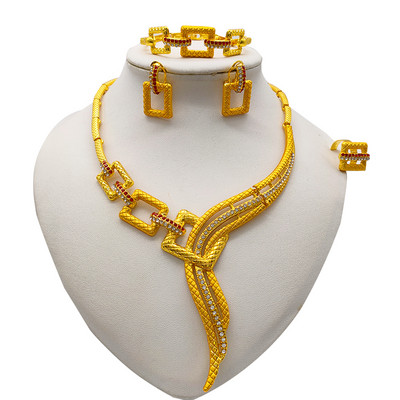 Seturi de bijuterii de culoare aurie pentru femei Colier Cercei Dubai African Indian Mireasa Accesorii flori Seturi de bijuterii Colier