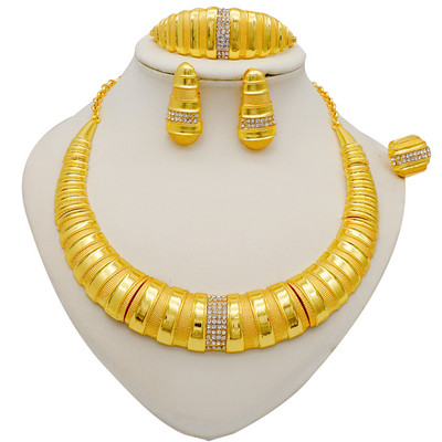 Seturi de bijuterii de culoare aurie pentru femei Colier Cercei Dubai African Indian Mireasa Accesorii flori Seturi de bijuterii Colier