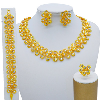 Seturi de bijuterii de culoare aurie pentru femei Colier Cercei Dubai African Indian Mireasa Accesorii flori Seturi de bijuterii Colier