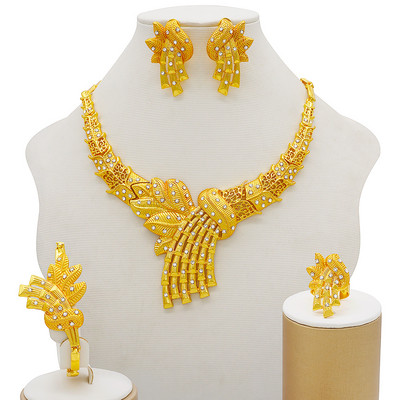 Seturi de bijuterii de culoare aurie pentru femei Colier Cercei Dubai African Indian Mireasa Accesorii flori Seturi de bijuterii Colier