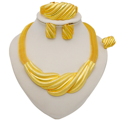 Seturi de bijuterii de culoare aurie pentru femei Colier Cercei Dubai African Indian Mireasa Accesorii flori Seturi de bijuterii Colier