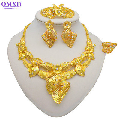 Seturi de bijuterii de culoare aurie pentru femei Colier Cercei Dubai African Indian Mireasa Accesorii flori Seturi de bijuterii Colier