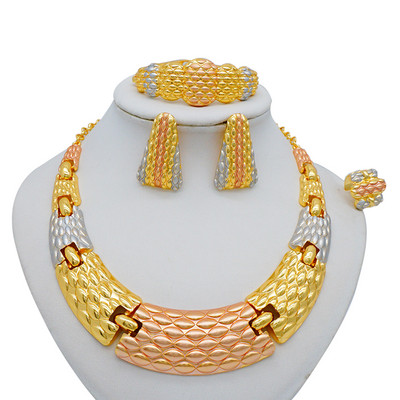 Seturi de bijuterii de culoare aurie pentru femei Colier Cercei Dubai African Indian Mireasa Accesorii flori Seturi de bijuterii Colier