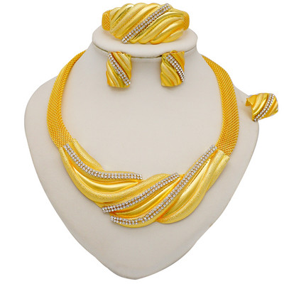 Seturi de bijuterii de culoare aurie pentru femei Colier Cercei Dubai African Indian Mireasa Accesorii flori Seturi de bijuterii Colier