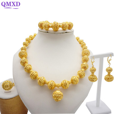 Seturi de bijuterii de culoare aurie pentru femei Colier Cercei Dubai African Indian Mireasa Accesorii flori Seturi de bijuterii Colier