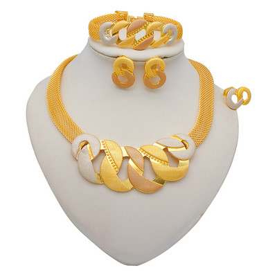 Seturi de bijuterii de culoare aurie pentru femei Colier Cercei Dubai African Indian Mireasa Accesorii flori Seturi de bijuterii Colier