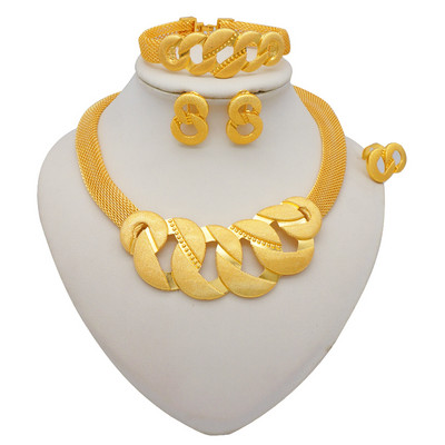 Seturi de bijuterii de culoare aurie pentru femei Colier Cercei Dubai African Indian Mireasa Accesorii flori Seturi de bijuterii Colier