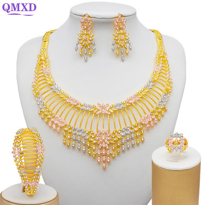 Seturi de bijuterii de culoare aurie pentru femei Colier Cercei Dubai African Indian Mireasa Accesorii flori Seturi de bijuterii Colier