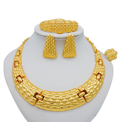 Seturi de bijuterii de culoare aurie pentru femei Colier Cercei Dubai African Indian Mireasa Accesorii flori Seturi de bijuterii Colier