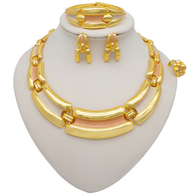 Seturi de bijuterii de culoare aurie pentru femei Colier Cercei Dubai African Indian Mireasa Accesorii flori Seturi de bijuterii Colier