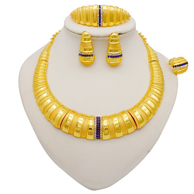 Seturi de bijuterii de culoare aurie pentru femei Colier Cercei Dubai African Indian Mireasa Accesorii flori Seturi de bijuterii Colier