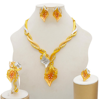 Seturi de bijuterii de culoare aurie pentru femei Colier Cercei Dubai African Indian Mireasa Accesorii flori Seturi de bijuterii Colier