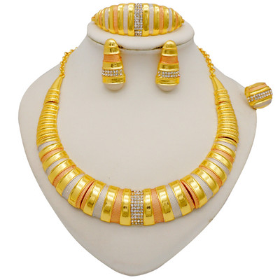 Seturi de bijuterii de culoare aurie pentru femei Colier Cercei Dubai African Indian Mireasa Accesorii flori Seturi de bijuterii Colier