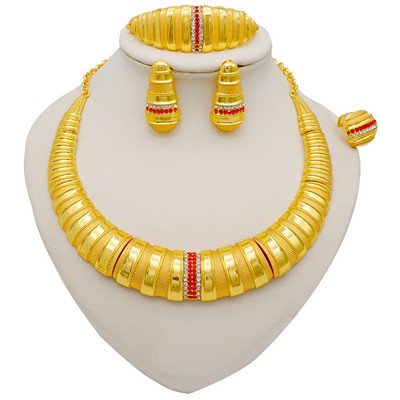 Seturi de bijuterii de culoare aurie pentru femei Colier Cercei Dubai African Indian Mireasa Accesorii flori Seturi de bijuterii Colier