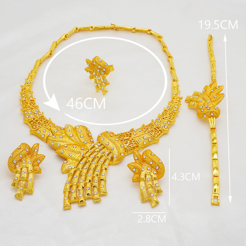 Seturi de bijuterii de culoare aurie pentru femei Colier Cercei Dubai African Indian Mireasa Accesorii flori Seturi de bijuterii Colier