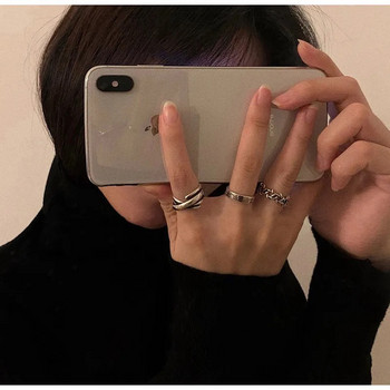 Комплекти пръстени с възможност за промяна на размера за жени Естетичен гръндж ретро отворен пръстен за момичета Моден пръстен за опашка за мъже Регулируем пръстен за двойка