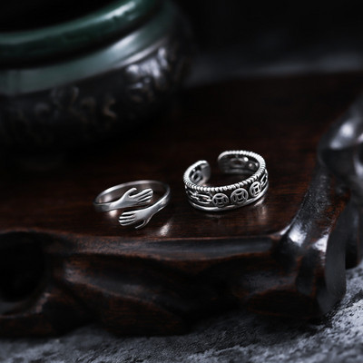 Žiedų rinkiniai keičiamo dydžio moterims Aesthatic Grunge Vintage atviras žiedas Gilrs Fashion Tail žiedas vyrams Reguliuojamas žiedas porai