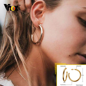 Μινιμαλιστικά μεταλλικά σκουλαρίκια Vnox με κρίκο για γυναίκες, χρυσό χρώμα από ανοξείδωτο ατσάλι Chic γυναικεία σκουλαρίκια κύκλου, vintage κοσμήματα για πάρτι