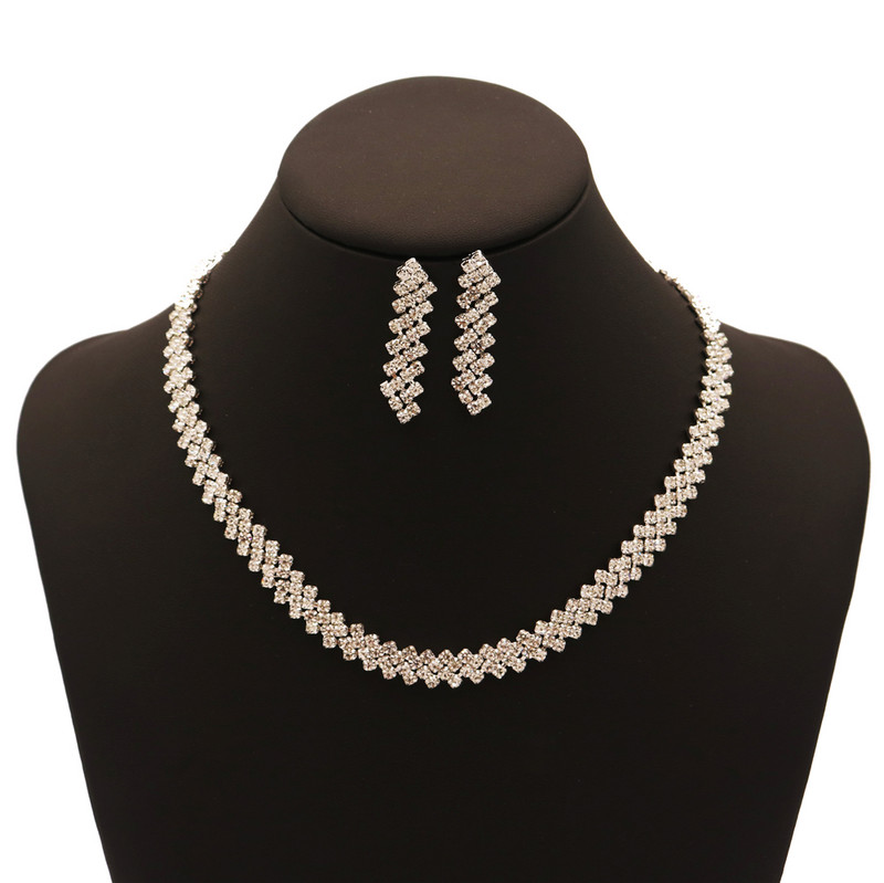 Nova modna ženska ogrlica, naušnice, set naušnica od legure, vještački dijamant, vjenčanica, viseće naušnice, ogrlice, nakit, dodaci