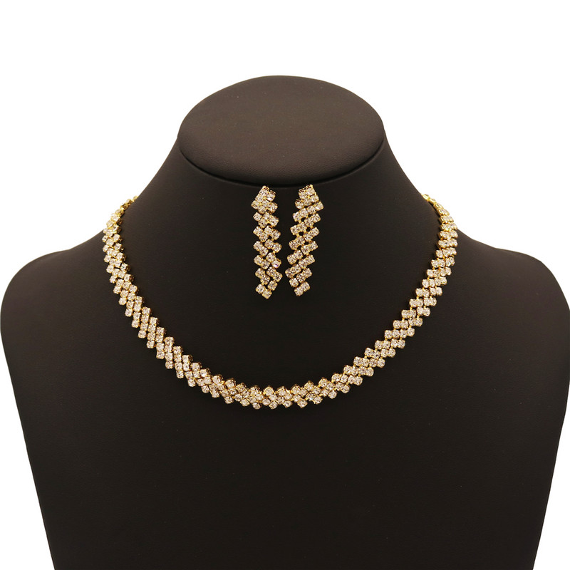 Nova modna ženska ogrlica, naušnice, set naušnica od legure, vještački dijamant, vjenčanica, viseće naušnice, ogrlice, nakit, dodaci