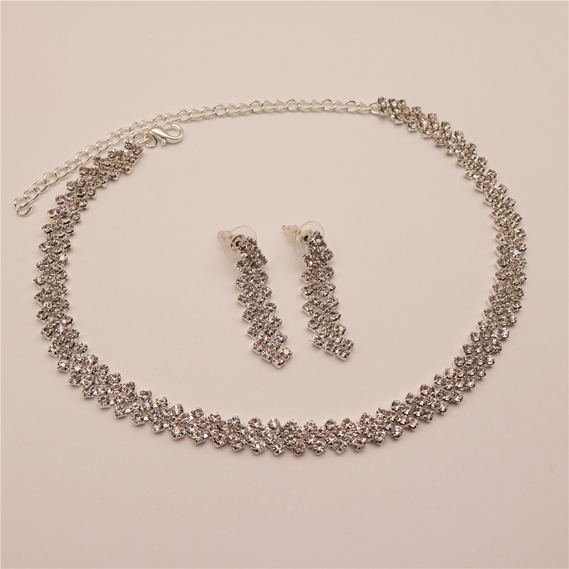 Nova modna ženska ogrlica, naušnice, set naušnica od legure, vještački dijamant, vjenčanica, viseće naušnice, ogrlice, nakit, dodaci