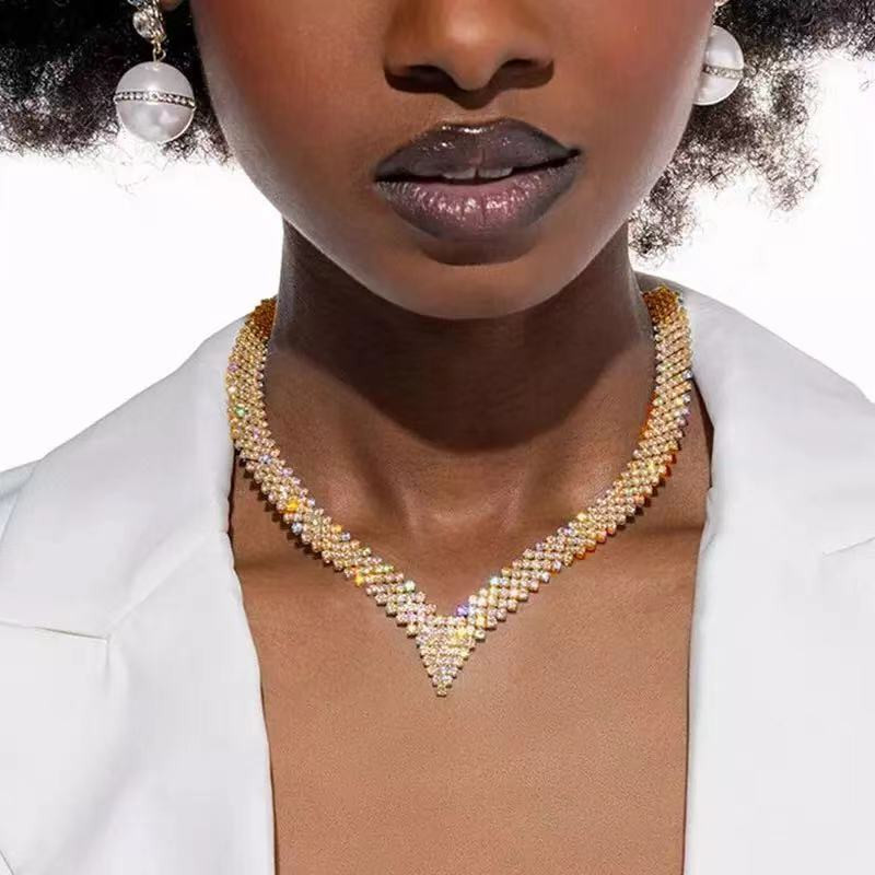 Nova modna ženska ogrlica, naušnice, set naušnica od legure, vještački dijamant, vjenčanica, viseće naušnice, ogrlice, nakit, dodaci