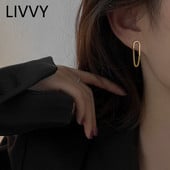LIVVY Cercei cu lanț cu ciucuri geometrici simpli de culoare argintie, temperament feminin, farmec elegant, cadou rafinat de bijuterii