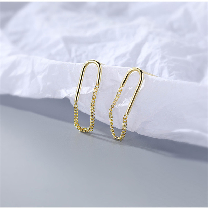 LIVVY Cercei cu lanț cu ciucuri geometrici simpli de culoare argintie, temperament feminin, farmec elegant, cadou rafinat de bijuterii