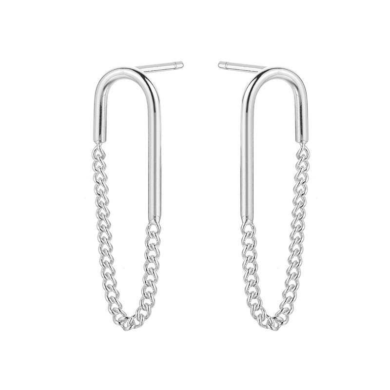 LIVVY Cercei cu lanț cu ciucuri geometrici simpli de culoare argintie, temperament feminin, farmec elegant, cadou rafinat de bijuterii