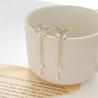 Koreai temperamentum hosszú bojt pillangó csepp fülbevaló elegáns gyöngykristály lógó női fülbevaló divat ékszer parti ajándék